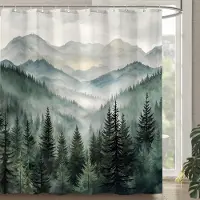 Home&kitchen Accessories Skog Berg Duschdraperi Gröna Träd Dimma Landskap Natur Konst Badrumsinredning Vattentätt Tyg Minimalistisk Design Hem 120x180cm47x71in