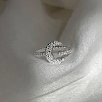 YIRAN Jewelry Mode Enkla Oregelbundna Vågiga Måne Justerbara Ringar För Kvinnor 'S Super Fina Förlovnings Vigselring Fest Smycken Gåvor Resizable gray
