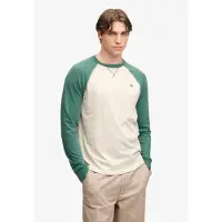 Superdry för män. M6010976A Vintage Athletic Baseball-tröja beige, grön (S), Casual, Bomull, Lång ärm
