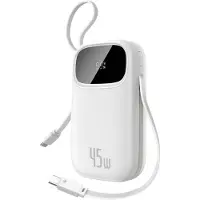 Baseus EnerFill FC31 QPow3 10 000 mAh 45 W powerbank med display & 2 inbyggda USB-C-kablar – vit