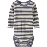 Name it Body l/ä - Ull - Rib - NbmWang - Snow White/Morel/Folkst - - 1 år (80) - Body L/Ä