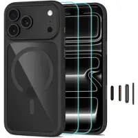 Tech-Protect MagOne CC MagSafe-fodral + härdat glas, 2-pack för iPhone 18 Pro / 17 Pro – Clear Black