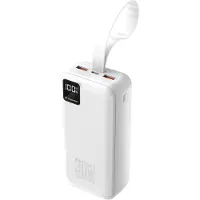 Wozinsky W8-W 30 000 mAh 30 W powerbank med 2 USB-A- och USB-C-portar samt ficklampa – vit