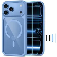 TechProtection iPhone 17 Pro/18 Pro MagOne MagSafe CC-skal med 2 st Glass+ skärmskydd - ljusblått / genomskinligt