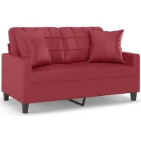 vidaXL 2-sits soffa med prydnadskuddar vinröd 120 cm konstläder