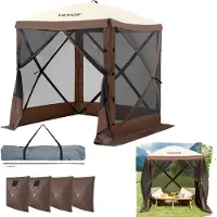 Vevor Pop Up-paviljongtält, popup-skärmtält med 4-sidigt solskydd, 4 avtagbara vindskydd och nätfönster, 6x6FT snabbmonterat skärmtält med myggnät, brunt