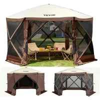 Vevor Pop Up-paviljongtält, popup-skärmtält med 6 sidor, solskydd med 6 avtagbara vindskydd och nätfönster, 12,5x12,5 fot, snabbmonterat skärmtält med myggnät, brunt