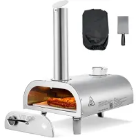 Vevor Pizzaugn för utomhusbruk, 30 cm pelletspizzaugn, bärbar pizzaugn med inbyggd termometer, vedeldad pizzamaskin i rostfritt stål, för trädgården, camping, pizzasten, spade, bärväska, silver