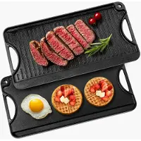 Vevor Vändbar Grill/Steckpanna, 20x10 tum Förkryddat Gjutjärnsstekpanna, Bärbar Rektangulär Stekpanna med Handtag, Familjekokkärl för Spis/Brännare inomhus/utomhus, Gas, Campinggrill, Svart
