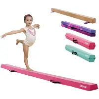 Vevor 8FT Hopfällbar Balansbom för Barn, 90,7 KG Stabil Stöd Gymnastik Golvbom med Halkfria Mattor, Gymnastikträningsutrustning med Halkfri Botten och Bärväska för Hemmagym, Rosa