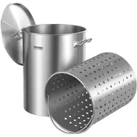 Vevor gryta i rostfritt stål, 36 liters kastruller, kokkärl med sås och korg, lock och handtag, kraftig gryta av kommersiell kvalitet, slipbehandling, för ångkokning, kokning eller stekning, silver
