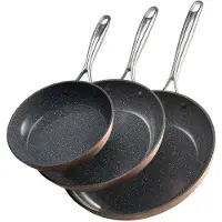 Vevor Stekpanna, Äggpannor i Aluminium, 3 delar (200, 270, 300 mm), Stekpannor i Keramik med Värmebeständigt Handtag, Kockens Kokkärl, För Ugn, Gas, El, Induktion, Grå