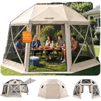 Vevor Pop-up-paviljongtält med skärm, 4,57 x 4,57 m, 13-sidigt sfäriskt campingtält med avtagbart tak och bärväska, snabbmonterat och bettsäkert, skärmtält med solskydd för 12-15 personer, beige