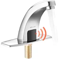 Vevor Beröringsfri badrumsblandare, automatisk rörelsesensor toalettblandare kallvatten med hålplatta, batteridriven för 9,5 mm rör kommersiell toalett, förkromad silver, G233