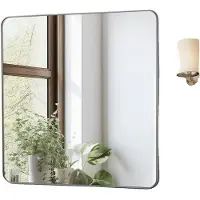 Vevor Väggmonterad sminkspegel, 0,15" tjock, 36" x 36" spegel med aluminiumram och explosionssäker film, reptålig spegel med Z-formad konsol, passar för badrum/sovrum/vardagsrum