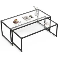 Aosom Soffbordsset i Stål och Glas, Svart