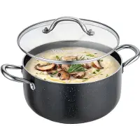 Vevor Aluminiumbuljonggryta, 6-liters nonstick-belagd keramisk gryta med glaslock, PFOA-fri, PFAS-fri, kompatibel med gasspisar, induktionshällar, elektriska spisar, för soppor, grytor och pasta