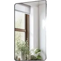 OEM Väggmonterad sminkspegel, 0,15" tjock, 28" x 60" spegel med aluminiumram och explosionssäker film, reptålig spegel med Z-formad konsol, passar för badrum/sovrum/vardagsrum
