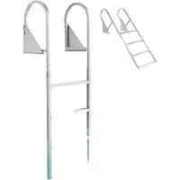 Vevor Uppfällbar Bryggstege, 4-stegs, Kraftig Aluminiumlegering Pontonbåtsbadstege, med Halkfria Breda Steg, 159 kg Viktkapacitet, Dragrepsstöd, för Sjöbad, Pool, Båtombordstigning
