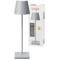 Sigor LED-bordslampa med batteri Nuindie, USB-C, grå, IP54, dimbar, Aluminium / grå / zink, Vardagsrum / matsal, Aluminium / grå / zink, Modern
