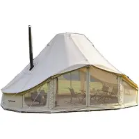 Vevor Canvas Bell-tält, 4 säsonger 6 x 4 x 3,1 m jurttält för camping med spisuttag, andningsbart poly-bomull, rymmer upp till 12 personer med regnskydd, för familjecamping, glamping, utomhusjakt