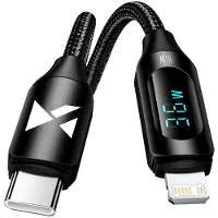 Wozinsky USB-C till Lightning-kabel för iPhone med LED-display 36 W 1 m svart