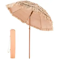 OEM Tiki-parasoll, 1,8 meter halmtaksparasoll med lutning, strandparasoll i hawaiisk stil med hållbart PP-halmtak och 8 metallribbor, gräspoolparasoll för strand, uteplats, pool, bakgård och trädgår