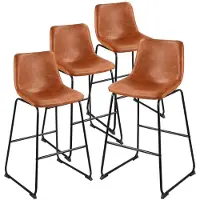 Vevor Barstolsset med 4, 65 cm barstolar, modern barstol i PU-läder med ryggstöd, metallben, enkel montering, armstödslös barstol, barstol med köksö, matsal, brun