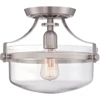 QUOIZEL Taklampa Penn Station, dimbar, Aluminium / grå / zink, Vardagsrum / matsal, Glas, Vintage, Taklampa