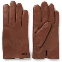 BOSS Wool-blend lined leather gloves with logo