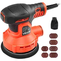 Vevor 127 mm excenterslip 250 W sladdansluten excenterslip, 6000-12000 varv/min 6 hastigheter elektrisk handslip med 16 sandpapper och dammuppsamlingspåse för träbearbetning och detaljerslipning