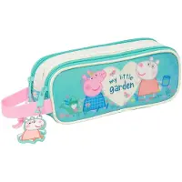 Safta Dubbelt pennfodral för barn - - Peppa Pig Pretty Flowers - Rosa, Lila, Grön - Bekvämt rosa