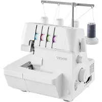 Vevor Serger Overlock Symaskin, 1250 stygn per minut, 2-3-4 trådkapacitet, 0,7-2 justerbar differentialmatning, med friarm och LED-lampa, symaskin för olika tyger, vit