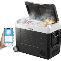 Vevor Bilkylskåp, DC 12/24V AC100-240V Kompressor Elektrisk Kylare, -4°F till 68°F Lastbilskylskåp med App-kontroll, Hjul och Dubbelzon, 48 QT Bilkylskåp för Husbilar, Båtar, Camping, Fiske