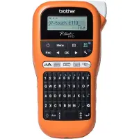 Brother P-Touch PT-E110 - Etikettskrivare - svartvit - termisk överföring - Rulle (1,2 cm) - 180 dpi - upp till 20 mm/sek - kniv - tvåradig utskrift - svart, orange