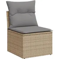 vidaXL Matgrupp för trädgården med dynor 7 delar beige konstrotting