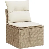 vidaXL Matgrupp för trädgården med dynor 7 delar beige konstrotting