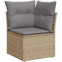 vidaXL Matgrupp för trädgården med dynor 7 delar beige konstrotting