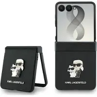Karl Lagerfeld Karl&Choupette Saffiano-fodral med nålar för Samsung Galaxy Z Flip 8 – Svart