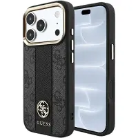 GUESS 4G med Stripe-logotyper (runda & Classic) – MagSafe-fodral iPhone 17 Pro/18 Pro – Svart