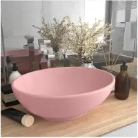 vidaXL Lyxigt ovalt handfat matt rosa 40x33 cm keramik
