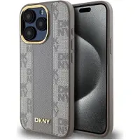 DKNY läderfodral med rutigt monomönster MagSafe iPhone 15 Pro - Beige