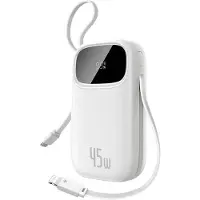 Baseus EnerFill FC31 20000mAh 45W Powerbank med digital display & 2 inbyggda kablar - Vit