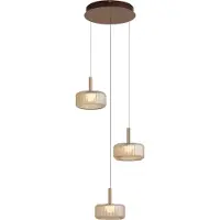 QAZQA Design Pendellampa Roséguld med Amberglas Inkl. LED 3-Stegs Dimbar 3-Ljus Easylift - Fiera