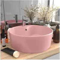 vidaXL Tvättställ med bräddavlopp matt rosa 36x13 cm keramik