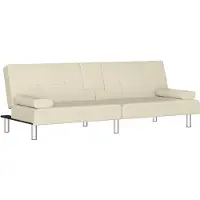 vidaXL Bäddsoffa med mugghållare gräddvit konstläder