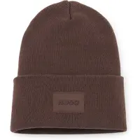 HUGO Cotton beanie hat with logo label
