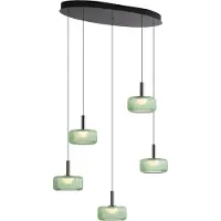 QAZQA Design pendellampa gunmetal med grönt glas inkl. LED 3-stegs dimbar 5-ljus Easylift - Fiera
