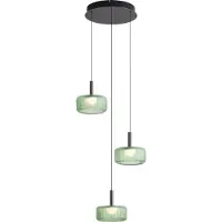 QAZQA Design pendellampa Gunmetal med grönt glas, inkl. LED 3-stegs dimbar, 3-ljus Easylift - Fiera
