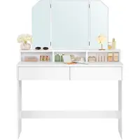 Vasagle Sminkbord med Justerbar LED-Belysning, Modern, Vit